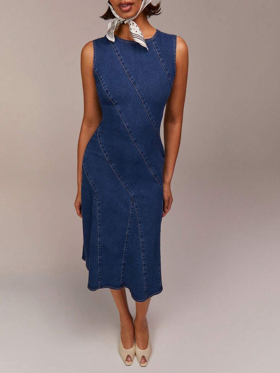 Asymmetric Top Women - Sleeveless Asymmetric Patchwork Denim Midi Dress