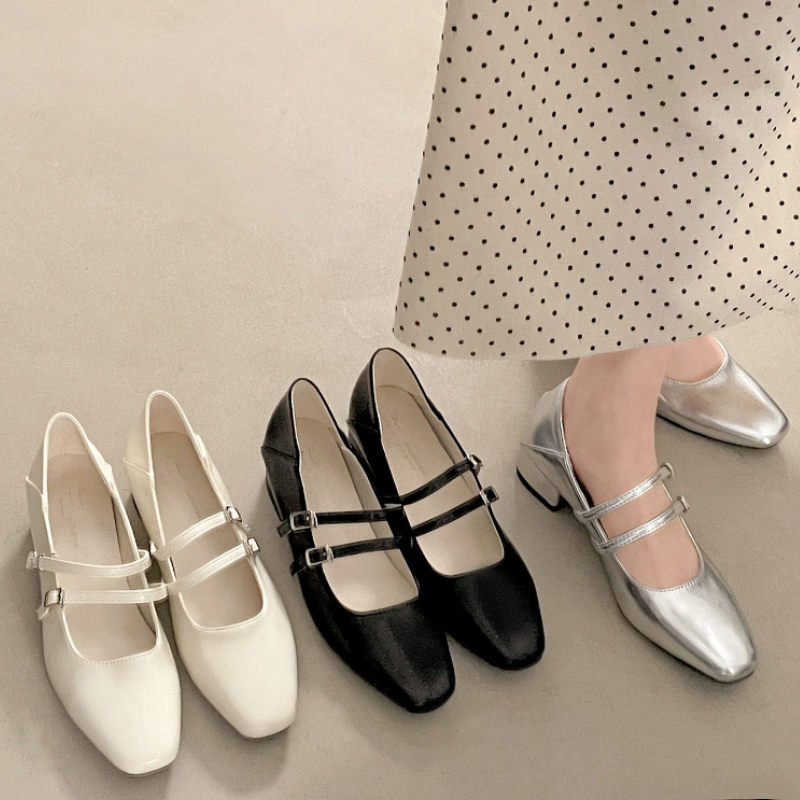 Women'S Fashion Loafers - Square Toe Low Heel Women Silvery