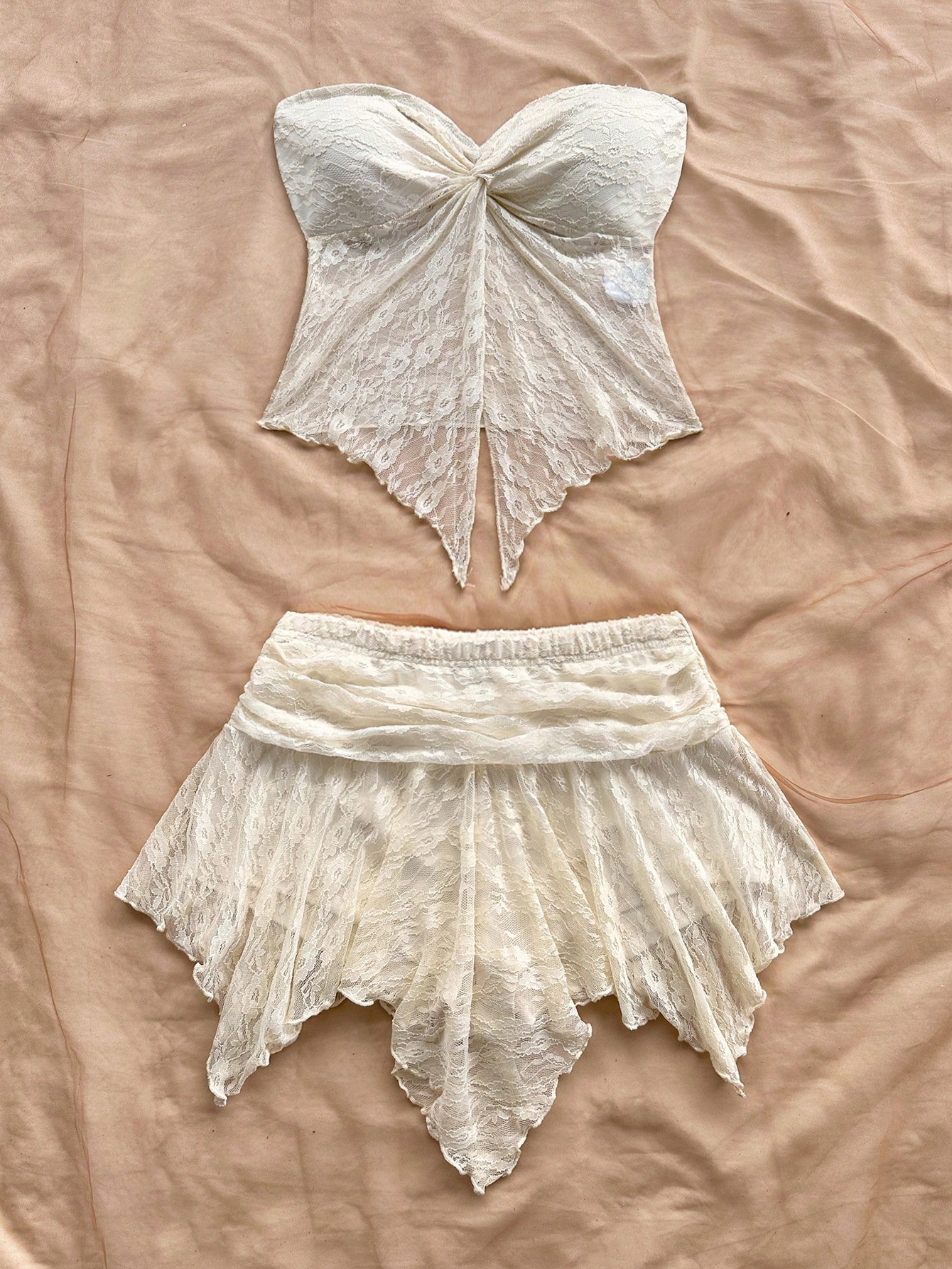 Women 2 Piece Lace Set Straple - огляд і ціна Asymmetric Top Women
