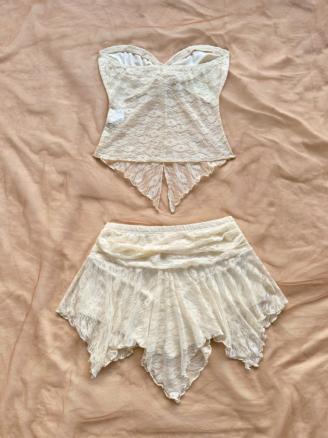 Women 2 Piece Lace Set Straple - огляд і ціна Asymmetric Top Women