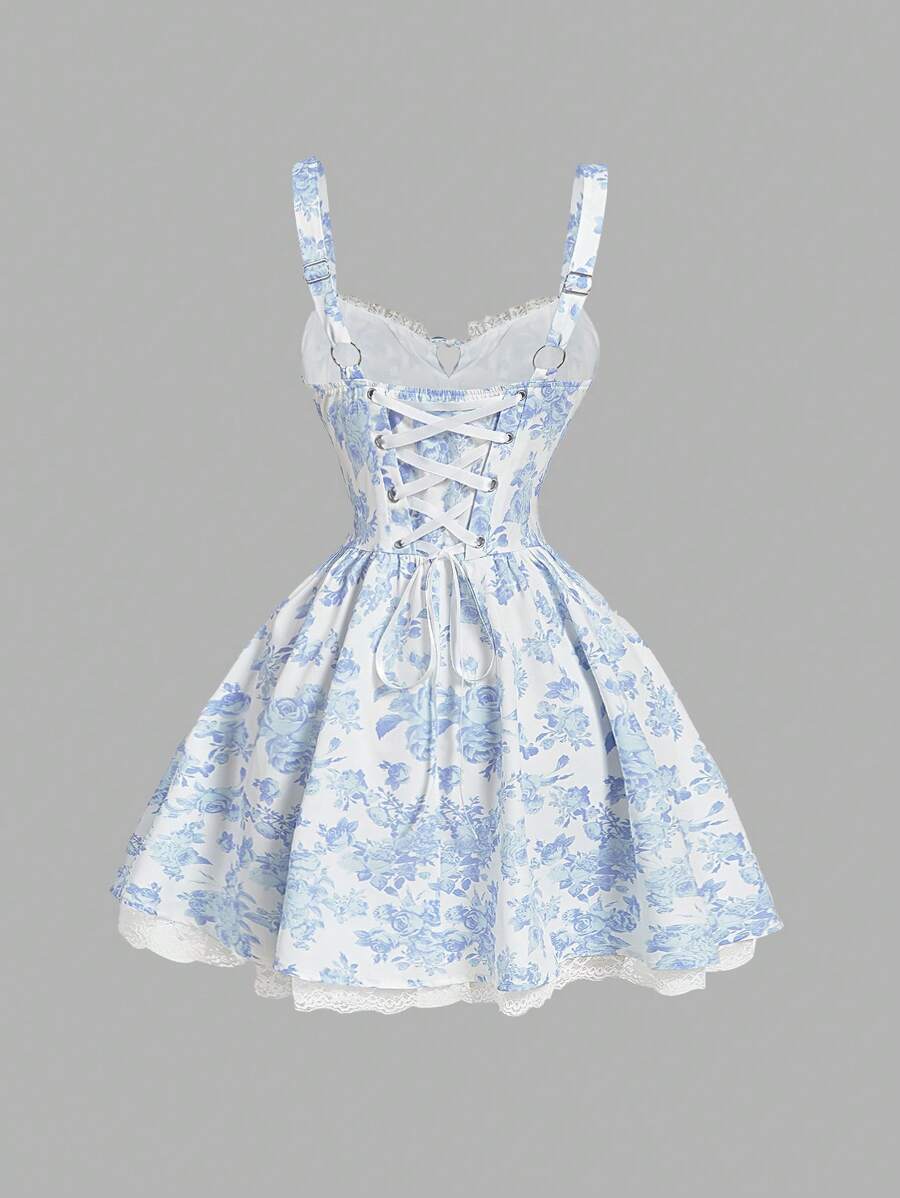 Blue And White Floral Print La - огляд і ціна Lace Trim Cami