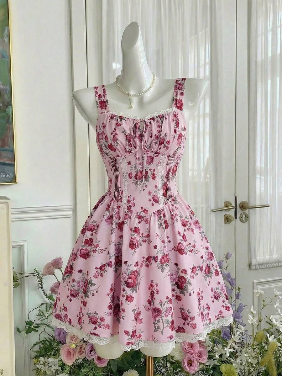 Blue And White Floral Print La - огляд і ціна Lace Trim Cami