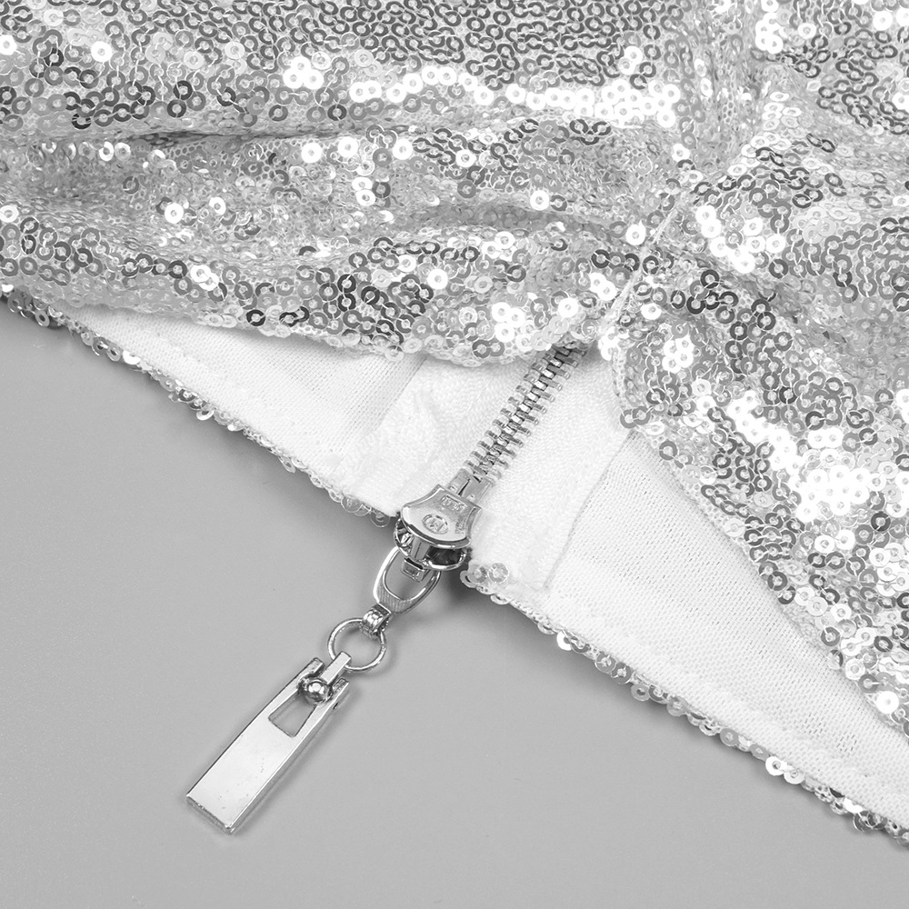 Elegant Silver Sequin Two Piec - огляд і ціна Asymmetric Top Women