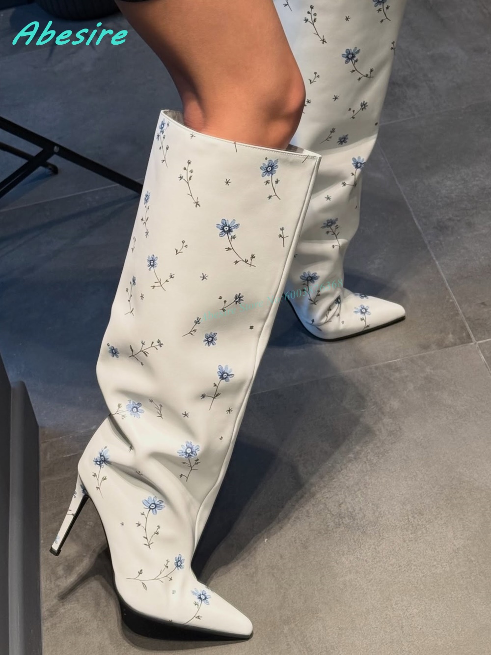 White Floral Print Knee High B - огляд і ціна Winter Fashion Women Boots