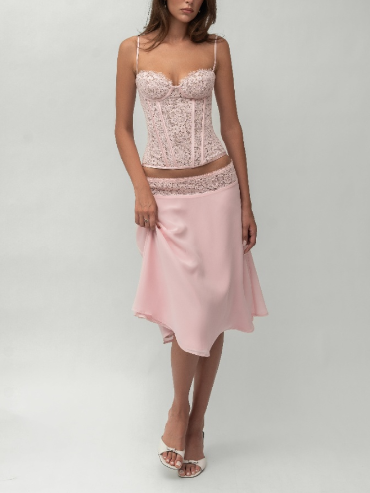 Chic Pink Lace Corset Two-Piec - огляд і ціна Asymmetric Top Women